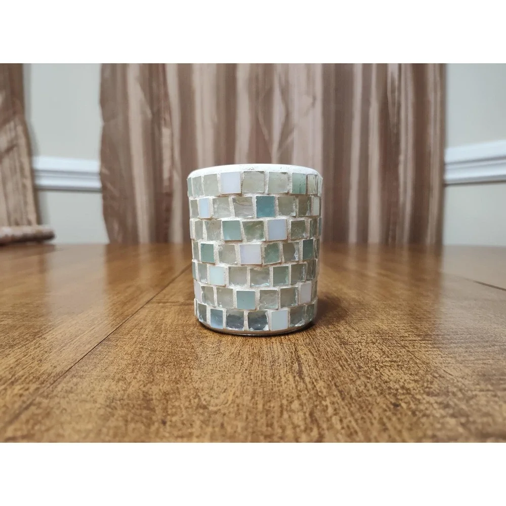 Handmade Seaside Scented Candle 7‎ oz Mosaic Glass Jar Ocean Breeze Votive